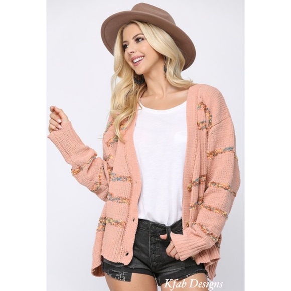 B6B💗Customer fave pink+multi-colored cardi w/golden threads!💗Stunner! - Picture 5 of 6